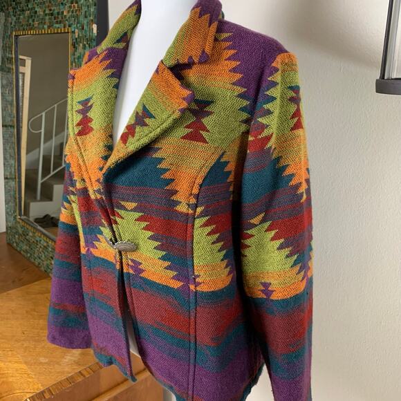 Vintage Coldwater Creek Size L Women's Colorful Aztec Print Southwestern Jacket - Picture 3 of 12